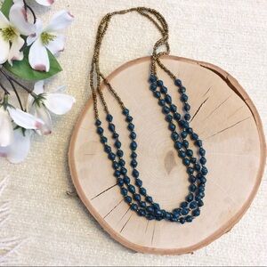 Teal Triple Strand Paper Bear Necklace